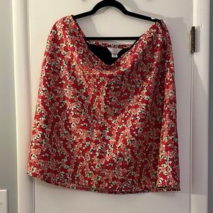 C.J. Banks Pink and Red Knee Length Floral Rose Pattern Skirt